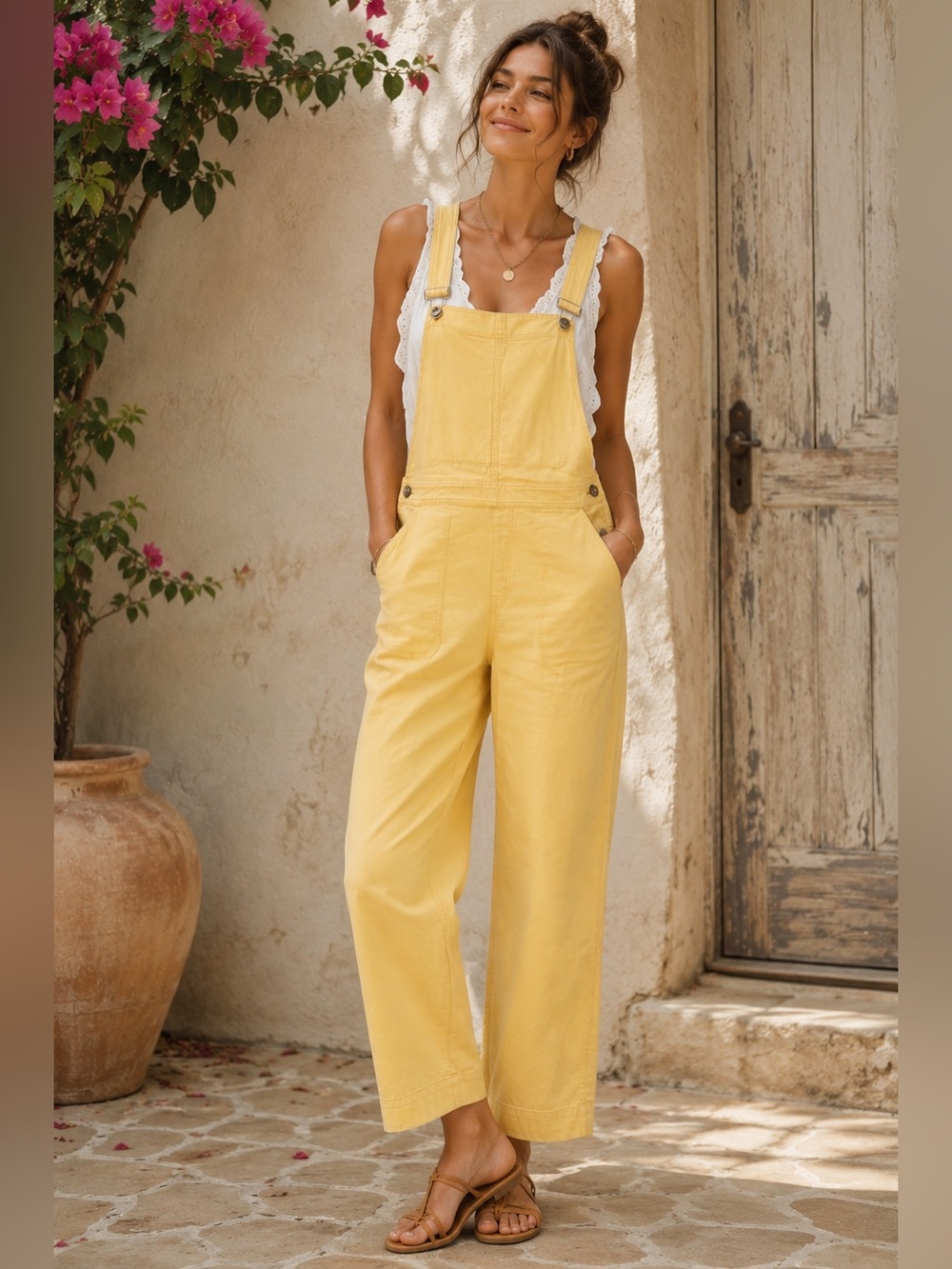 NWT Club Monaco Refined Overalls Beige Yellow Tone Wide Leg MSRP $249 Medium